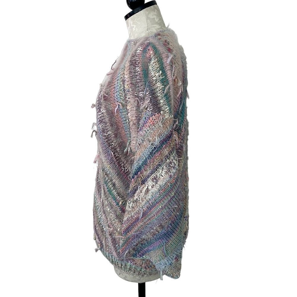 Vintage Womens Pullover Sweater Size Medium Pastel Striped Mixed Knit Handmade - Picture 2 of 13